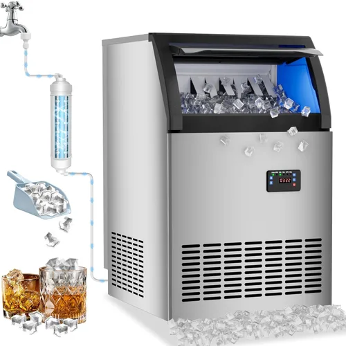 Miniatura 20 de Máquina comercial para hacer hielo debajo del mostrador, 88 libras/día con almacenamiento de 55 libras, máquina de hielo independiente de acero
