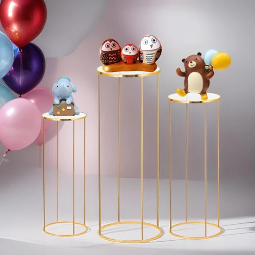 Miniatura 2 de 3 soportes de pedestal cilíndrico para fiestas, soportes cilíndricos redondos de metal dorado para flores de fiesta, columnas de exhibición, soporte