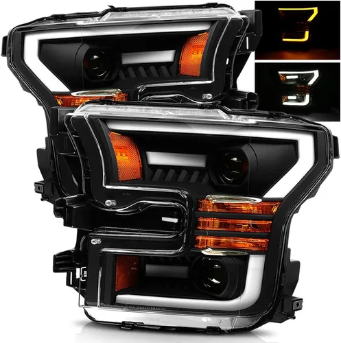 Miniatura 8 de AlphaRex PRO-Series Faros delanteros negros 15-17 para Ford F150 tipo halógena con tubo LED negro doble proyector con luz DRL/señal secuencial/luz