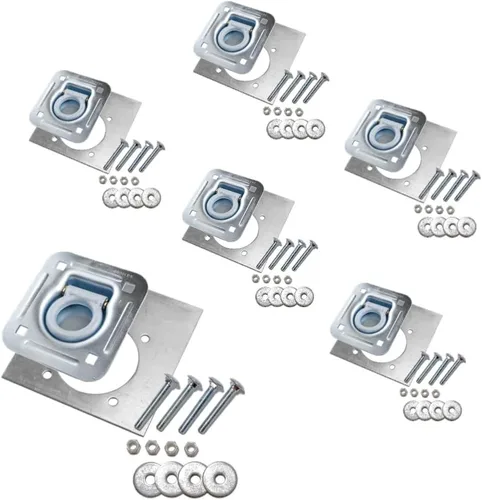 Paquete de 6 amarres empotrados con anillo en D (capacidad de 6,000 libras) y placas de respaldo pesadas, incluidos accesorios de montaje (juego