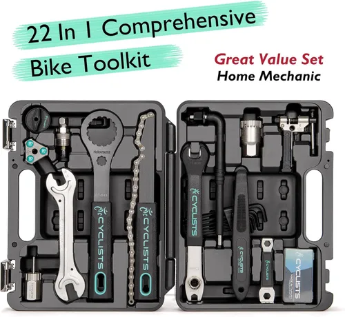 Miniatura 2 de Kit de herramientas para bicicleta con estuche de almacenamiento, juego de herramientas de reparación de bicicletas de 22 piezas, caja