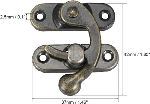 Miniatura 2 de uxcell Vintage Lock Clasp Right Latch Hook Hasp 1.654 in x 1.457 in Pestillo de brazo oscilante plateado bronce, 5 piezas W tornillos
