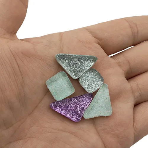 Miniatura 2 de Azulejos de mosaico de vidrio brillante con purpurina irregular al azar de 1.1 libras para manualidades a granel, juego de piezas de mosaico