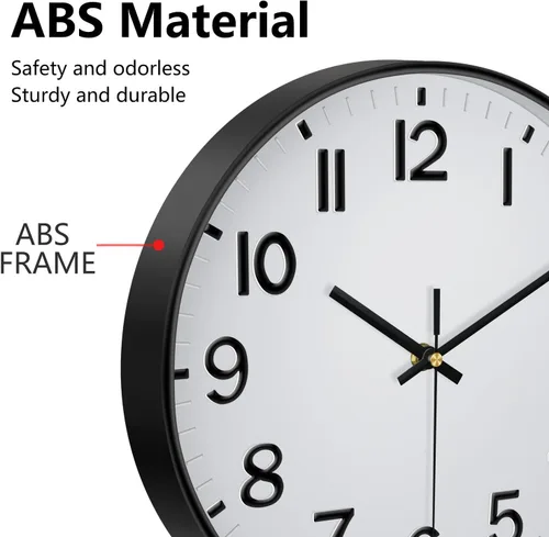 Miniatura 6 de Reloj de pared negro, reloj de pared de 8 pulgadas, funciona con pilas, redondo, moderno, sin tictac, silencioso, digital, analógico, pequeño, reloj
