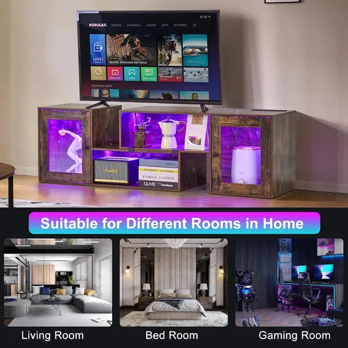 Miniatura 6 de VECELO Soporte de TV LED para televisores de hasta 70 pulgadas, moderno centro de entretenimiento con almacenamiento, consola multimedia con 23