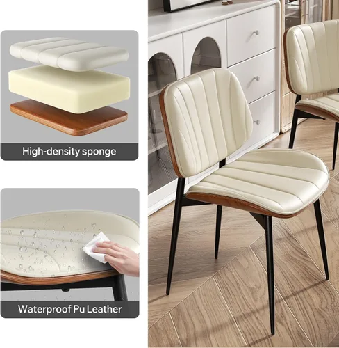 Miniatura 4 de Silla de comedor, sillas de comedor modernas de mediados de siglo, sillas de cocina tapizadas de piel sintética con respaldo de madera curvada