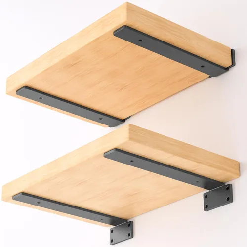 Miniatura 17 de Paquete de 4 soportes flotantes para estantes de 4 pulgadas, soportes ocultos en L resistentes, soportes de estante industriales rústicos