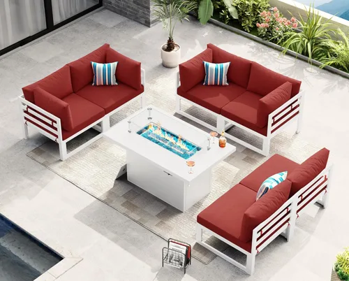 Miniatura 62 de NICESOUL - Juego de 10 muebles de patio extra grandes de aluminio moderno, sofá para exteriores con asiento de 29" de profundidad y ancho, 500 lbs