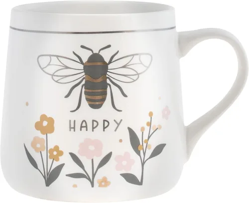 Karma, Taza de Cerámica Flora de 18 oz - Linda Taza de Café y Té - Tazas de Café de Cerámica para Mujeres y Hombres, Abeja