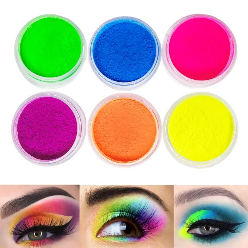 Polvo de pigmento reactivo UV neón para maquillaje con luz negra, sombra de ojos fluorescente ultra brillante para fiestas rave y festivales, arte