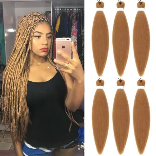 Miniatura 29 de Cabello Trenzado Ombré Pre-Estirado 26 Pulgadas Ombré Marrón 8 Paquetes/Lote Trenza Fijación con Agua Caliente Cabello Sintético Profesional