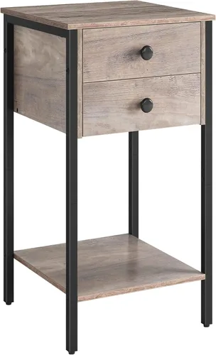 HOOBRO Mesita de noche alta, mesa auxiliar con 2 cajones y estante de almacenamiento, mesa auxiliar de teléfono industrial para estudio, dormitorio,