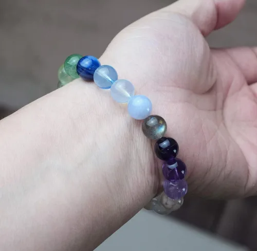 Miniatura 107 de Precious Gemstone Natural Crystal Healing Bracelet, Rutilated Quartz, Moonstone, Quartz Handmade Original Design Bracelet