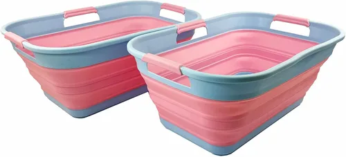 Miniatura 12 de SAMMART Cesta plegable de plástico de 21 litros (5.5 galones), contenedor de almacenamiento plegable y organizador, tina de lavado portátil, cesta