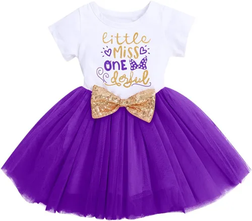 Miniatura 14 de IBTOM CASTLE - Vestido de princesa con falda tipo tutú para niñas que cumplan 1 o 2 años, incluye moñito con lentejuelas