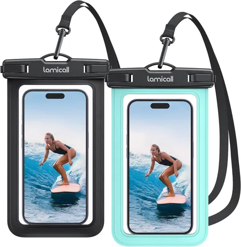 Miniatura 13 de Lamicall Funda impermeable para teléfono iPhone 17 16 15 14 13 12 Pro Max Plus XS, bolsas de equipo de natación para 4-7 pulgadas, negro y negro