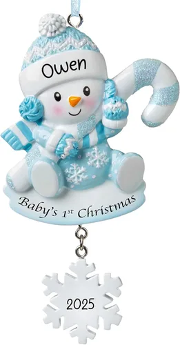 Adorno personalizado para la primera Navidad del bebé 2026 | Decoración de árbol de Navidad para bebé niño de nieve, color azul, mi primer recuerdo