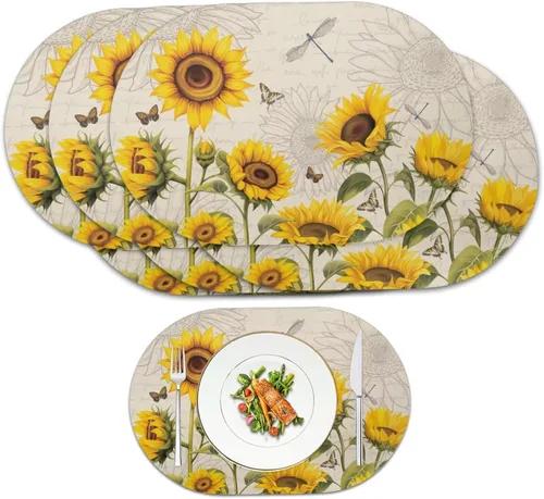 Miniatura 61 de Pumpkin Placemats Oval Placemats Set of 2 Black Cat Table Mats for Dining Tables Washable Heat Resistant Place Mats for Holiday Party Use 12X18 Inch