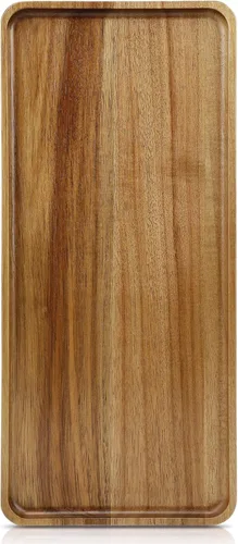 1 pieza 15.7" x 7" Bandeja grande de madera maciza de acacia sólida rectangular Bandeja de servir de madera natural para bar, café, fiesta