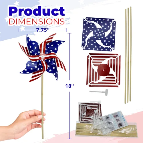 Miniatura 6 de 4E's Novelty Molinetes patrióticos grandes de 18 pulgadas, paquete de 12 molinetes a granel, decoraciones rojas, blancas y azules, molinetes