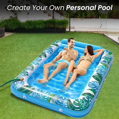 Miniatura 3 de JAMBO Flotador inflable para tumbona de piscina, 70 x 47 pulgadas, flotador de piscina con almohada, balsa de salón de agua, flotador de piscina