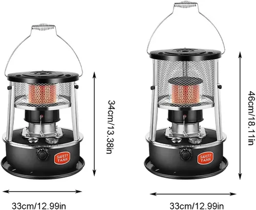 Miniatura 3 de Estufa de queroseno de altura ajustable, calentador de interior no eléctrico con chimenea de vidrio, calentadores de estufa de queroseno portátiles