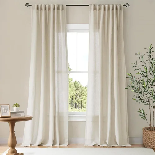 NICETOWN Cortinas y cortinas de lino natural para ventanas de 84 pulgadas de largo, bolsillo para barra y pestaña trasera, lino grueso