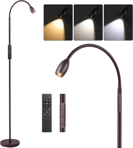 Lámpara de pie de lectura, lámpara LED de 72" de alto con cuello de cisne flexible, foco regulable con zoom, lámpara de pie de haz de color
