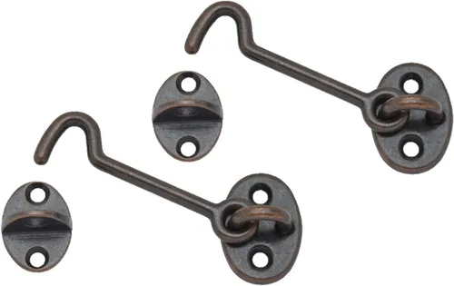 QCAA Pestillo y ojo de gancho de puerta y cabina de latón forjado, 3 ", cobre antiguo, paquete de 2, fabricado en Taiwán Latón vibrado