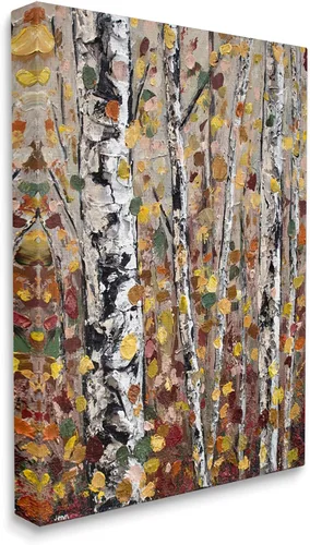 Miniatura 2 de Stupell Industries "Hojas abstractas de árboles de abedul de otoño", arte en lienzo, 16 x 20 pulgadas, fácil de colgar y resistente, fabricado