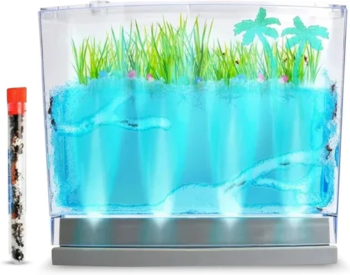 Hábitat de hormigas de gel con iluminación LED con 25 hormigas vivas, juego de eco-terrario, incluye gel nutritivo, semillas, palmeras, rocas y más