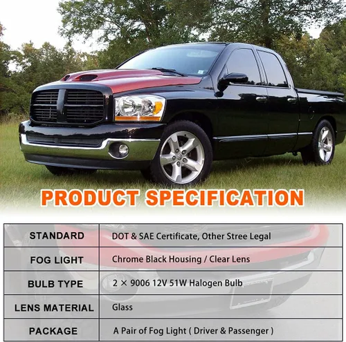 Miniatura 7 de Nixon Offroad Juego de luces antiniebla para Dodge Ram 1500 4000/2002-2009 Dodge Ram 2500 3500 2002-2009 Pickup con bombilla, parachoques