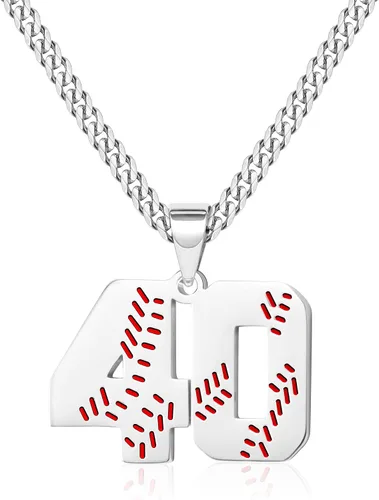 Miniatura 48 de Btysun Collares de béisbol de béisbol número 0-99 dijes de acero inoxidable para hombres, regalos de béisbol, papá, marido, regalo de Navidad