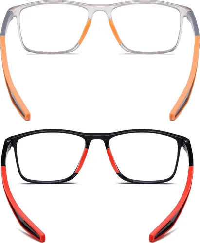 Miniatura 2 de Gafas de lectura para hombre, 2 pares, estilo deportivo, cómodas y flexibles, con bloqueo de luz azul, lectores para hombres Amarillo y rojo