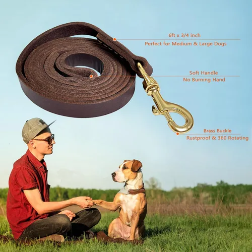Miniatura 2 de Guiding Star Correa de cuero para perro de 6 pies, correas para perros grandes, resistente, correa de entrenamiento de cuero suave hecha a mano