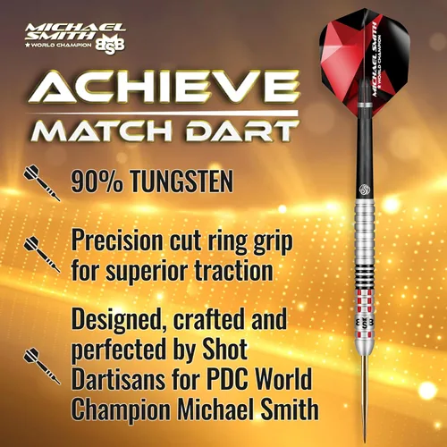Miniatura 4 de Shot! Punta de acero para dardos, Michael Smith Achieve Match (0.74 oz/0.78 oz/0.81 oz/0.85 oz/0.88 oz/0.92 oz), 90% barril de tungsteno