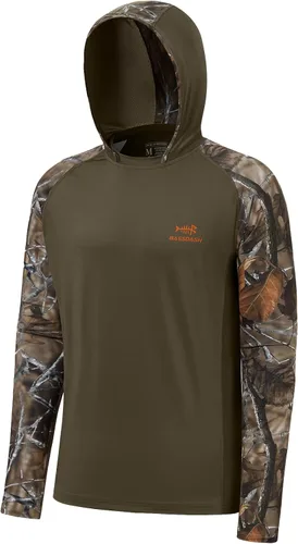 Miniatura 9 de BASSDASH Camisa de pesca de rendimiento UPF 50 para hombre, sudadera con capucha de camuflaje de manga larga FS17M
