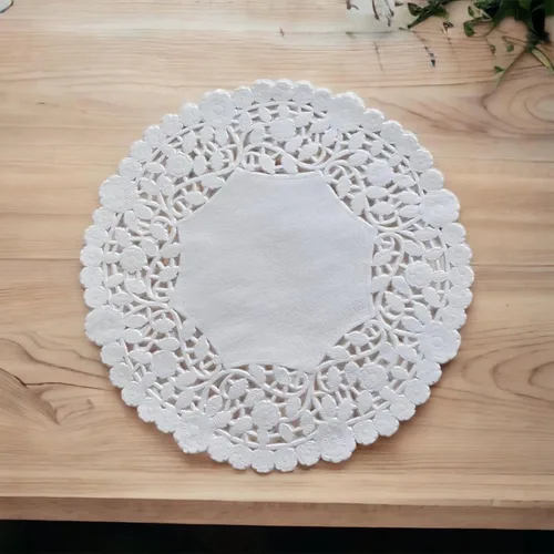 Miniatura 7 de 100 tapetes de encaje de papel blanco, redondos de 9 pulgadas, gruesos y resistentes, fabricados en Canadá, ideal para servir pasteles y postres