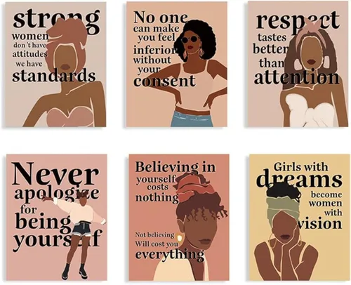 Miniatura 7 de Lienzo enmarcado para pared, póster motivacional de niña negra, pintura artística de niña afroamericana, arte de pared inspirador de niña negra