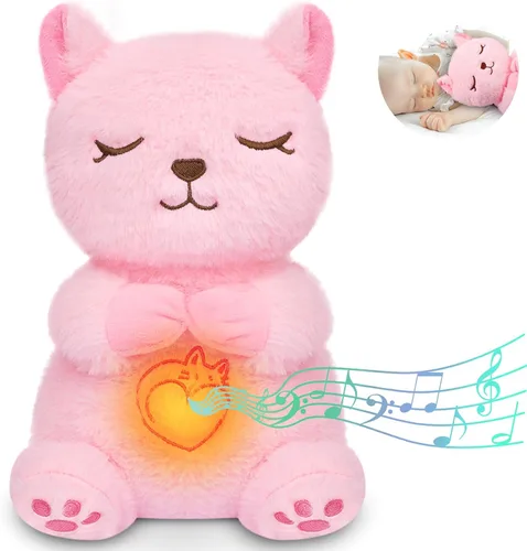 Miniatura 5 de Animal de peluche que respira – Juguete de peluche de gato negro, máquina de sonido relajante con movimiento de respiración realista y luces