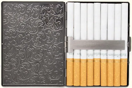 Miniatura 3 de Juego de 2 cajas de cigarrillos ultra compactas de los años 100 chapadas en metal y caja de almacenamiento (plata victoriana)