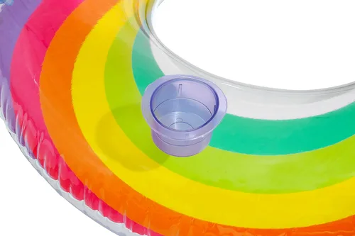 Miniatura 6 de Bestway Anillo de natación grande Flotador inflable de piscina de 42 pulgadas con reposacabezas y soporte para tazas, diseño de arcoíris