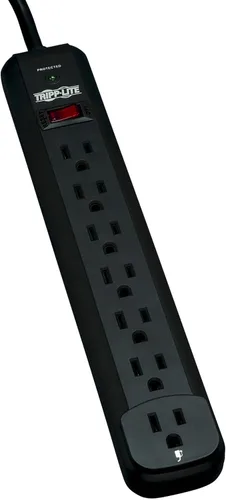 Tripp Lite Regleta de protección contra sobretensiones de 7 tomas, cable extralargo de 12 pies, negro y seguro de 25,000 dólares (TLP712B)