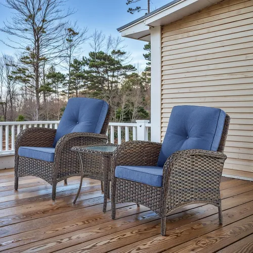 Miniatura 28 de HUMMUH Juego de 2 sillas de mimbre para exteriores, sillas de comedor con respaldo alto y asiento profundo para jardín, porche, patio trasero