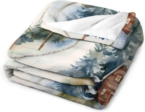 Miniatura 3 de Manta de invierno de acuarela de Navidad en el bosque, manta cálida y acogedora para sofá, cama para adultos, 30 x 40 pulgadas, manta de microfibra