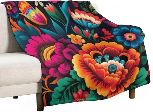 Miniatura 35 de Manta de forro polar con flores mexicanas, acogedora manta de franela para cama de 50 x 60 pulgadas para sofá, cama, oficina, Navidad, Halloween