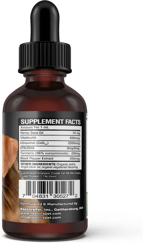 Miniatura 7 de RestoraPet PM Formula Aceite orgánico de bienestar para perros y gatos 600 mg gotas líquidas antiinflamatorias que promueven el alivio del dolor