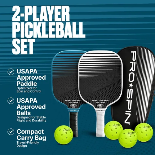 Miniatura 2 de PRO-SPIN Paletas de pickleball de fibra de carbono, juego de 2 con bolas para interiores y exteriores, bolsa o 1 paquete con cubierta, regalo Set