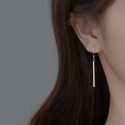 Miniatura 2 de SLUYNZ Solid 925 Sterling Silver Minimalist 2CM3CM Bar Drop Earrings for Women Teens Vertical Bar Dangle Earrings