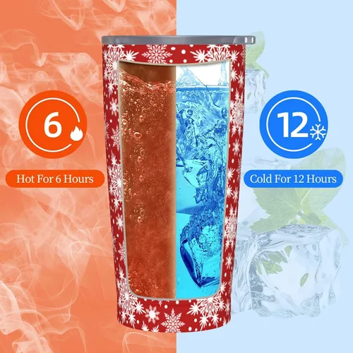 Miniatura 5 de Perinsto Vaso de viaje de 20 onzas con tapa y pajilla, diseño de copos de nieve de invierno, vaso de acero inoxidable rojo, taza de café aislada